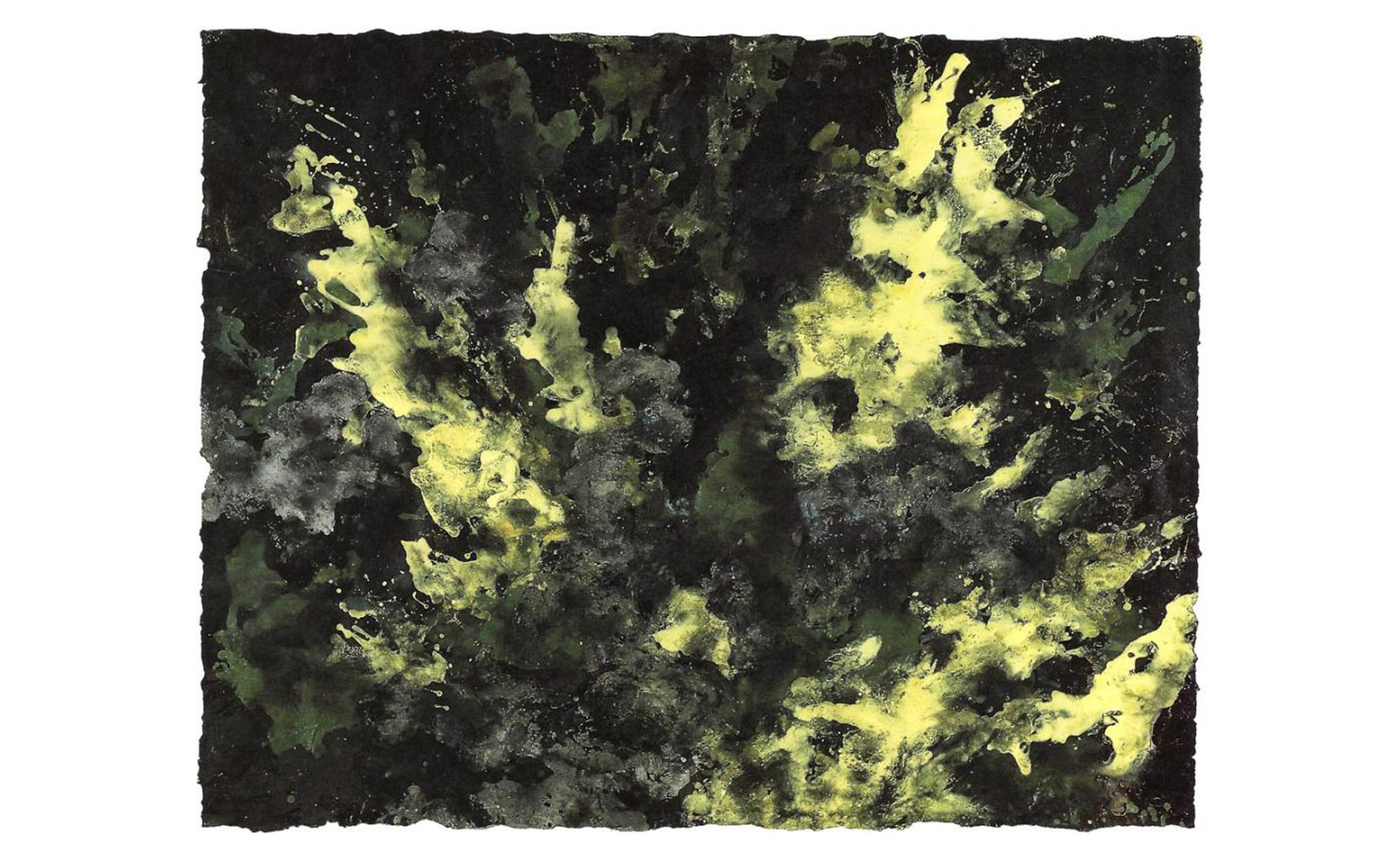 Ingeborg Lüscher (b. 1936), ‘Untitled (Schwefelvulkan)’, 1986, ash, sulphur, pigments, charcoal and acrylic on paper, 145 x 185 cm, courtesy the artist and Julius Baer Art Collection